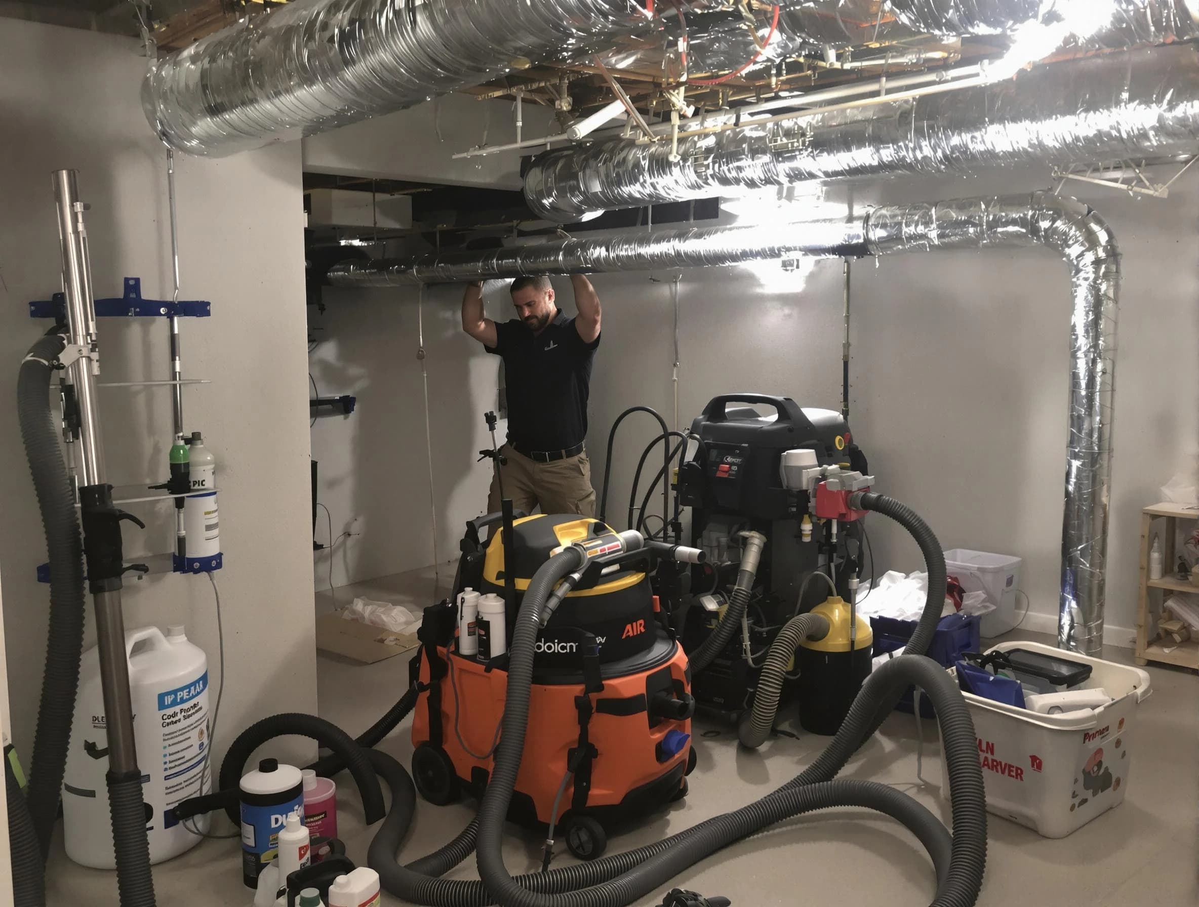 West Point Air Duct Cleaning specialist performing professional mold removal from air ducts using safety equipment in West Point